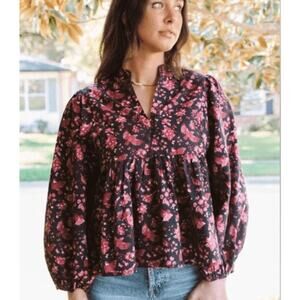 Victoria Dunn Chinoiserie Middleton Boho Whimsical Blouse in Red
